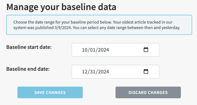 Screenshot of the manage your baseline data page