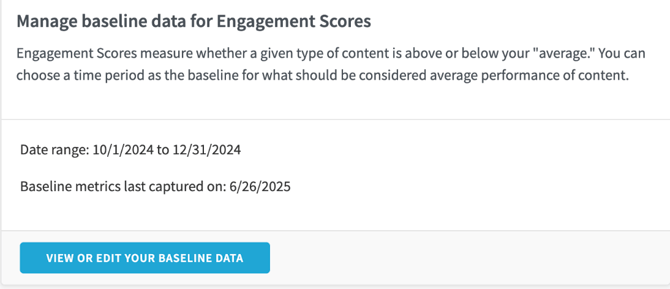 Screenshot of the manage baseline data page